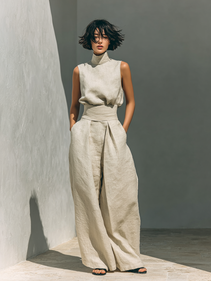 Maria | Tank Top and Wide Linen Pants Set