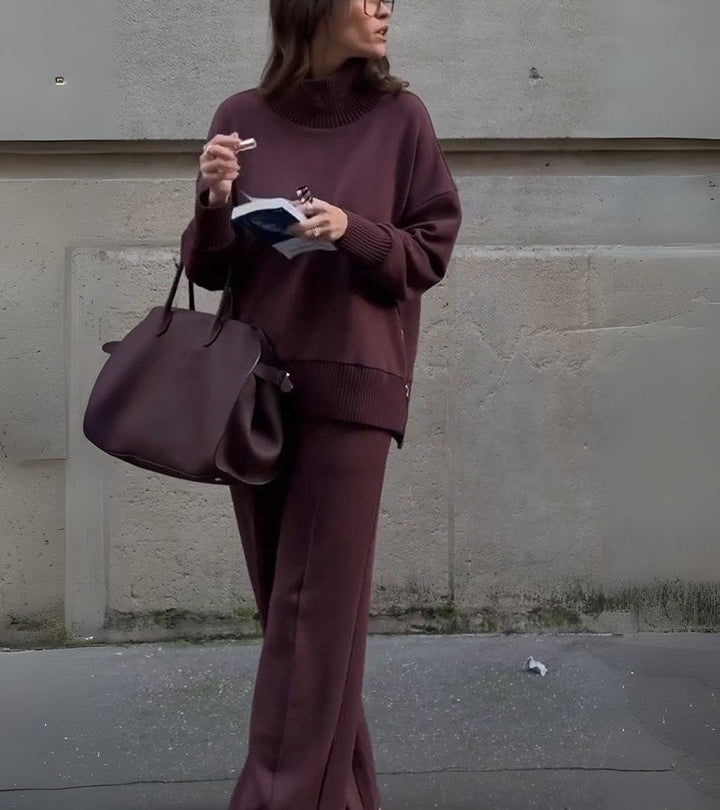 Elyza | High Neck Top and Wide Pants Set