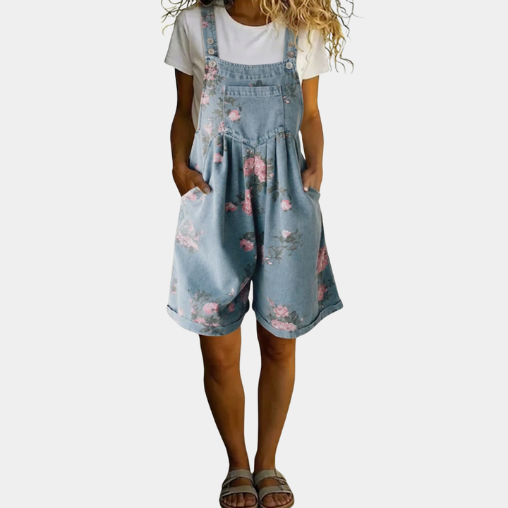 Saylor | Vintage Washed Soft Cotton Feel Denim Floral Jumpsuit