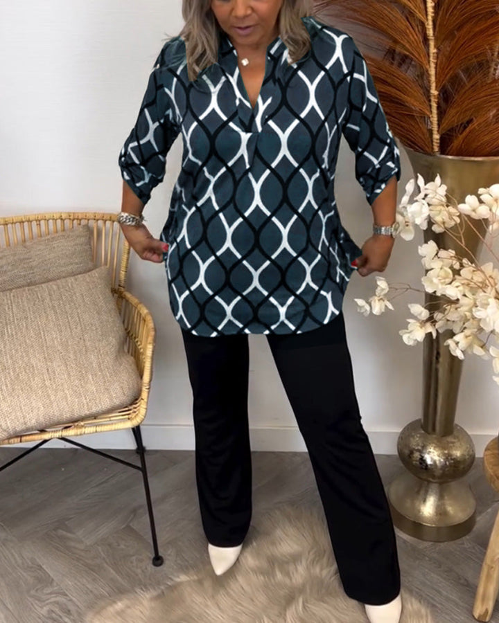 Amelia | Casual Patterned Long-Sleeve Blouse