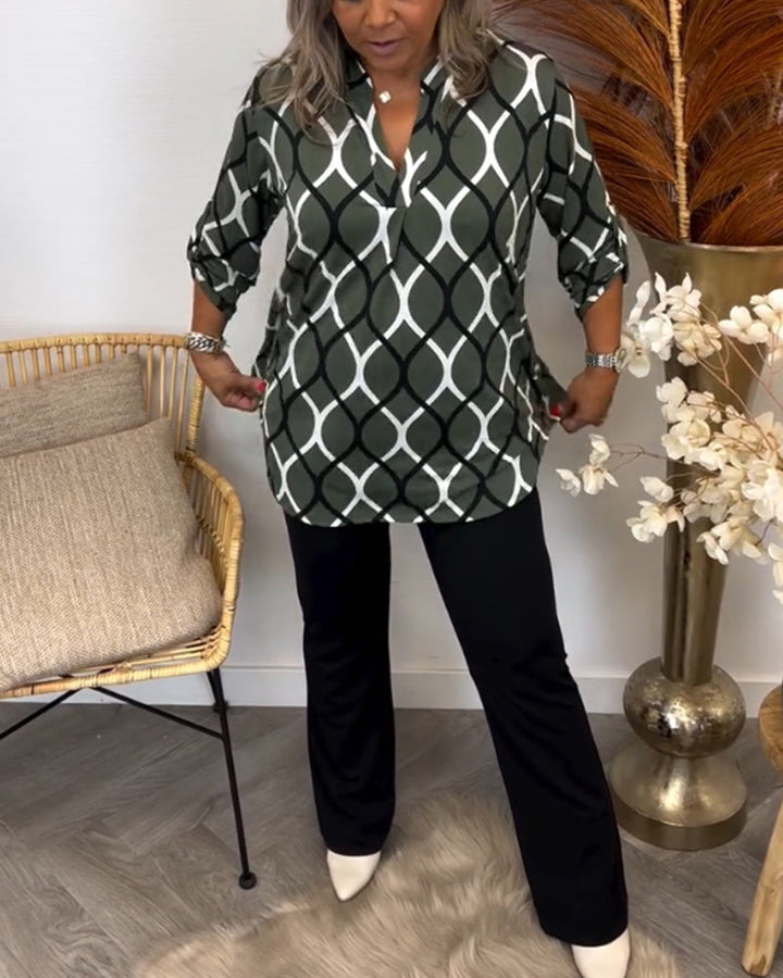 Amelia | Casual Patterned Long-Sleeve Blouse