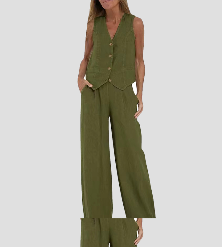 Aira | Buttoned Vest and Wide-Leg Trousers Set
