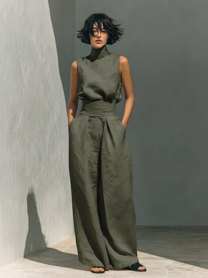 Maria | Tank Top and Wide Linen Pants Set