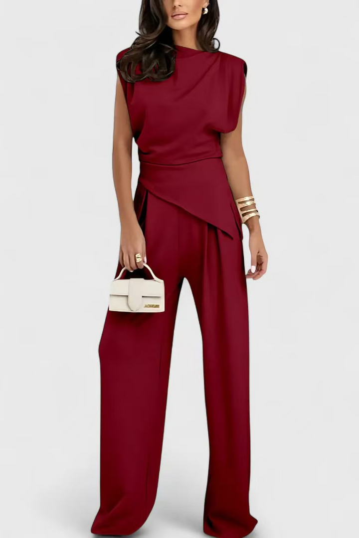 Diann | Draped Top and Wide Leg Pants Set