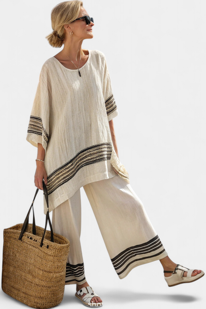 Alodia | Striped Top and Wide Pants Set