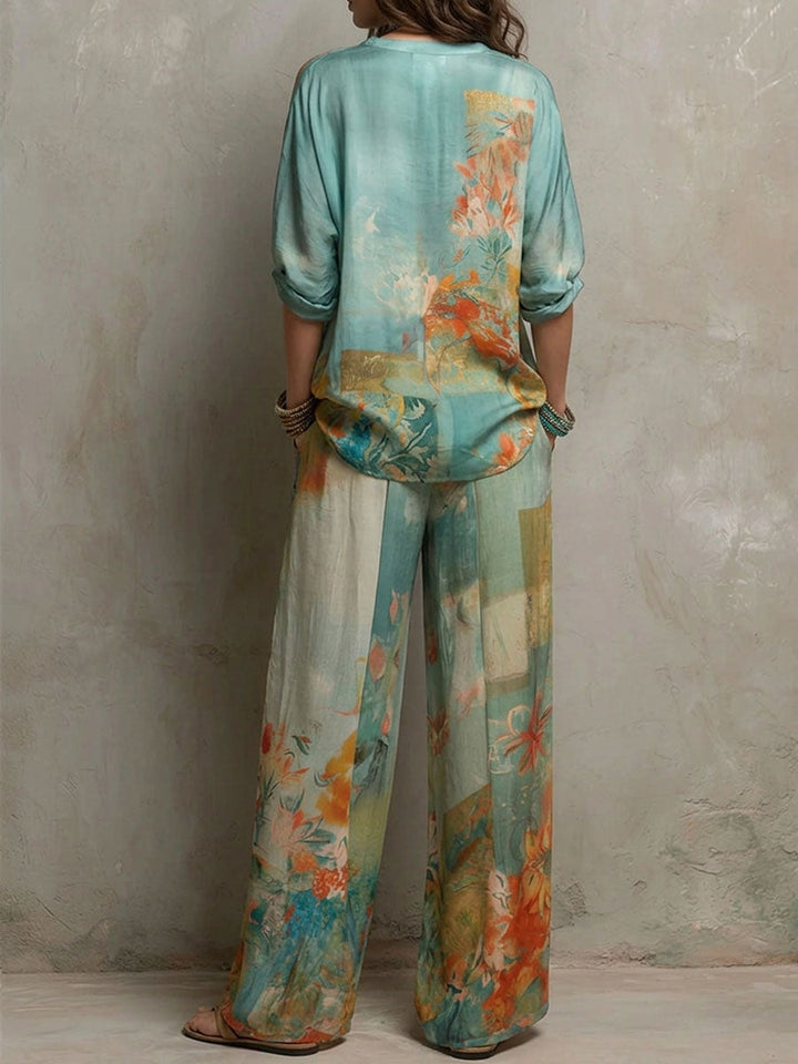 Chiara | Floral Print Blouse and Wide Pants Set