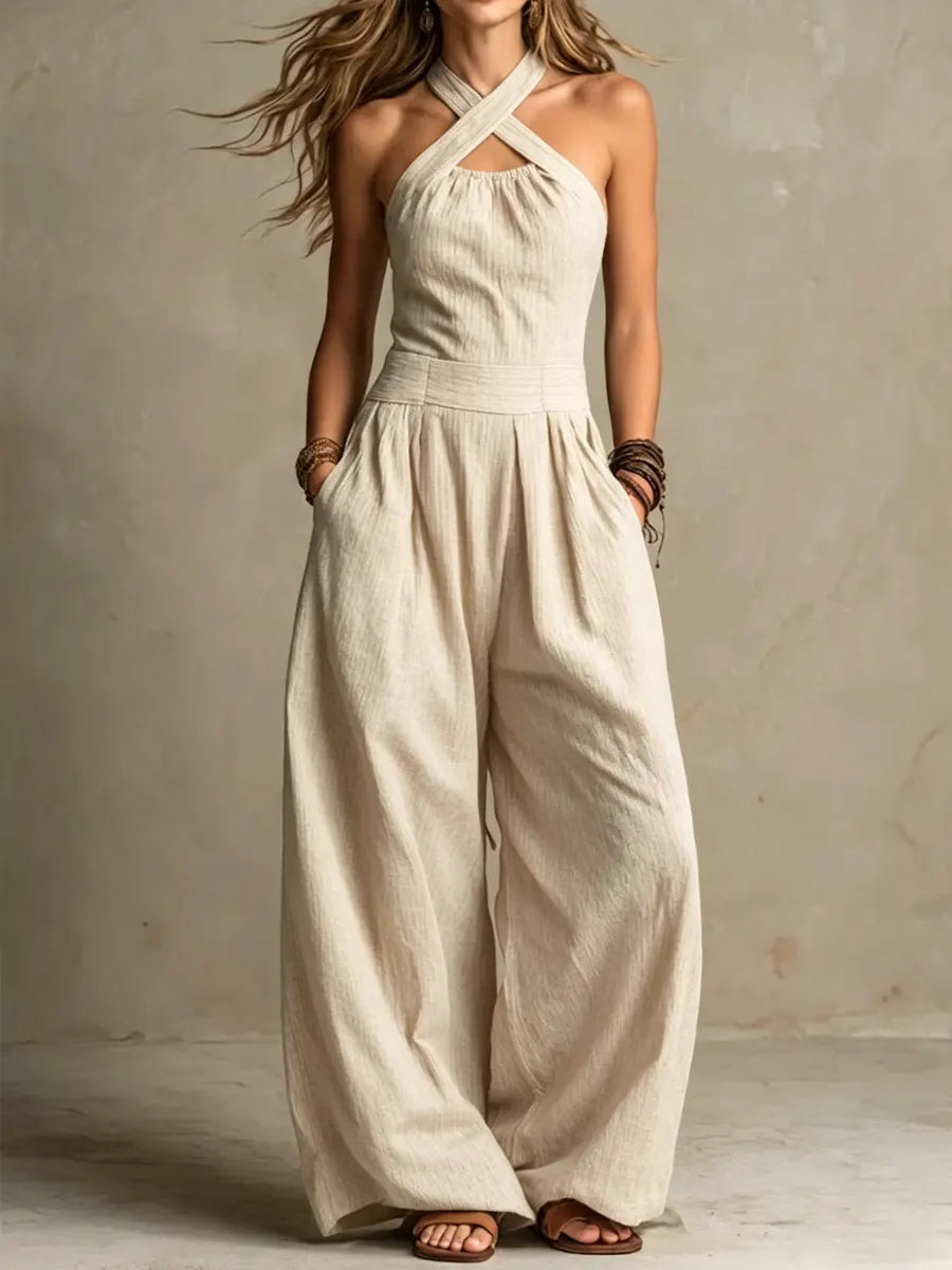 Bianca | Elegant Cross-Closure Linen Jumpsuit
