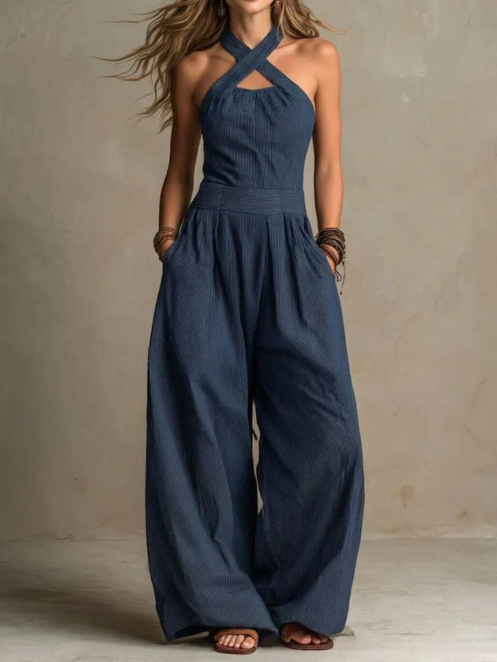 Bianca | Elegant Cross-Closure Linen Jumpsuit